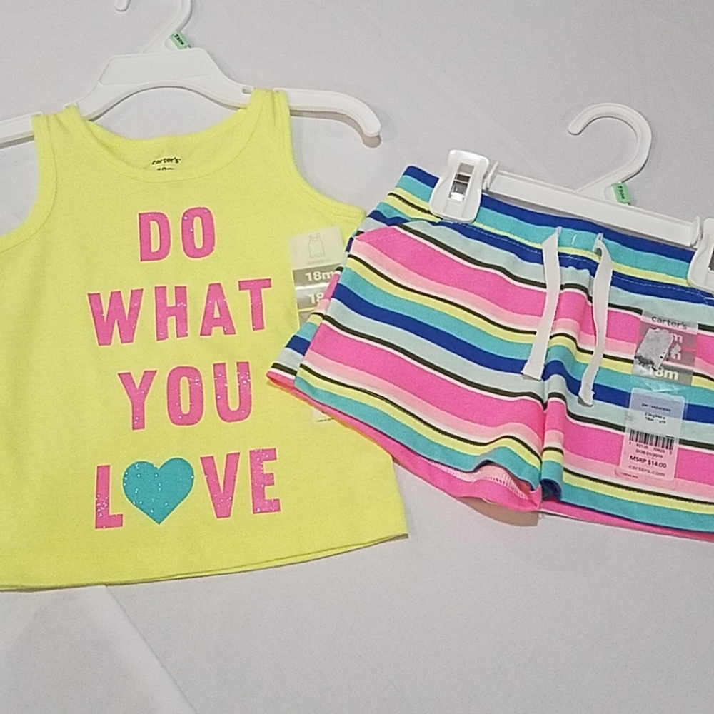 Carter's Toddler Size 18 months outfit shorts sleeve shirt Love Bright Yellow